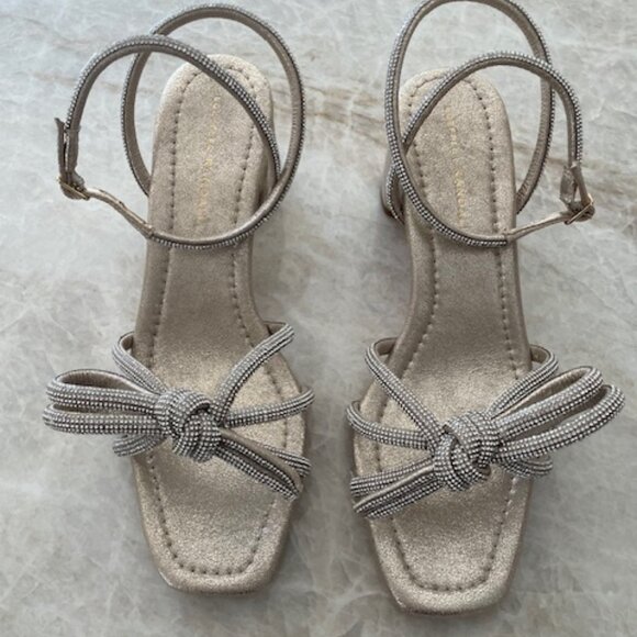 Loeffler Randall Mikel Crystal Embellished Suede Bow Sandals, Size 9.5 - Picture 1 of 10